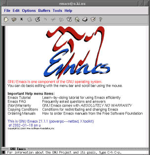 Emacs startup screen with GNU